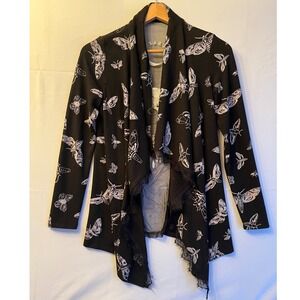 Blackcraft Cult Whimsigoth Moth Skull Rose Mesh Waterfall Duster Kimono Women